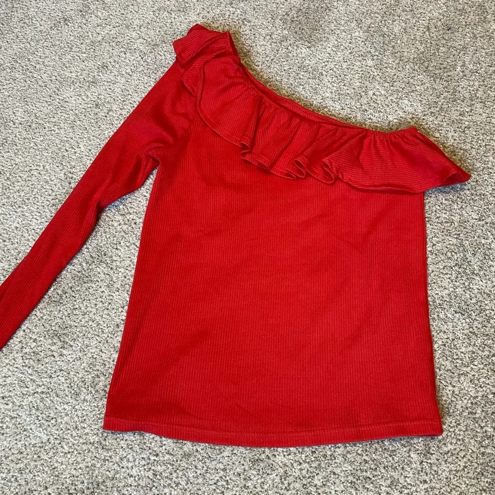 J.Crew Ribbed Ruffle One-shoulder top, NWT size 8 - Picture 4 of 5